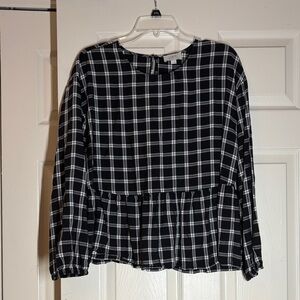 LOFT Black and White Checkered Blouse